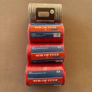 4 Rolls Decorative Mesh‎ Ribbon Red 4th of July Crafts 5.5in x 10yds Silver Lot